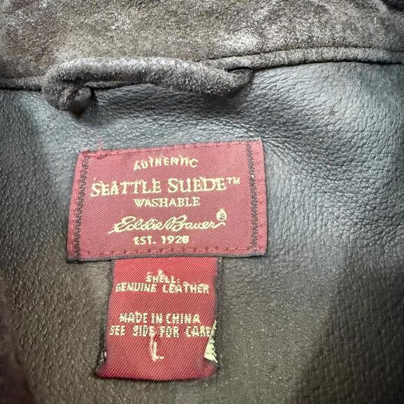 Eddie Bauer Seattle Suede Jacket Coat Washable Brown Cabin Western Mens Size Lg - Picture 5 of 6
